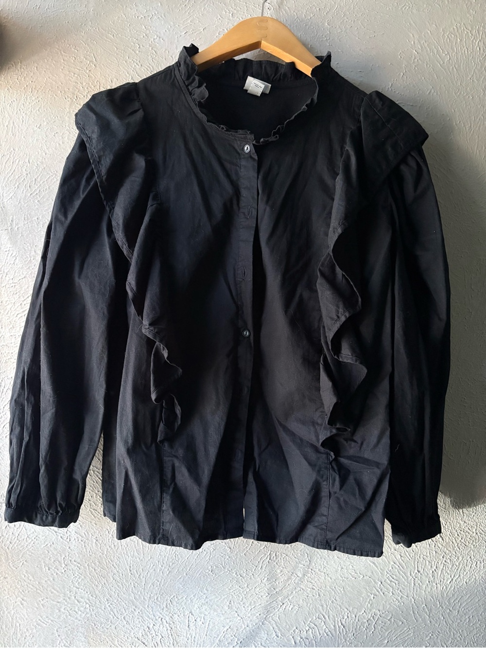 a new day Black Ruffle-Trim Button Front Jacket